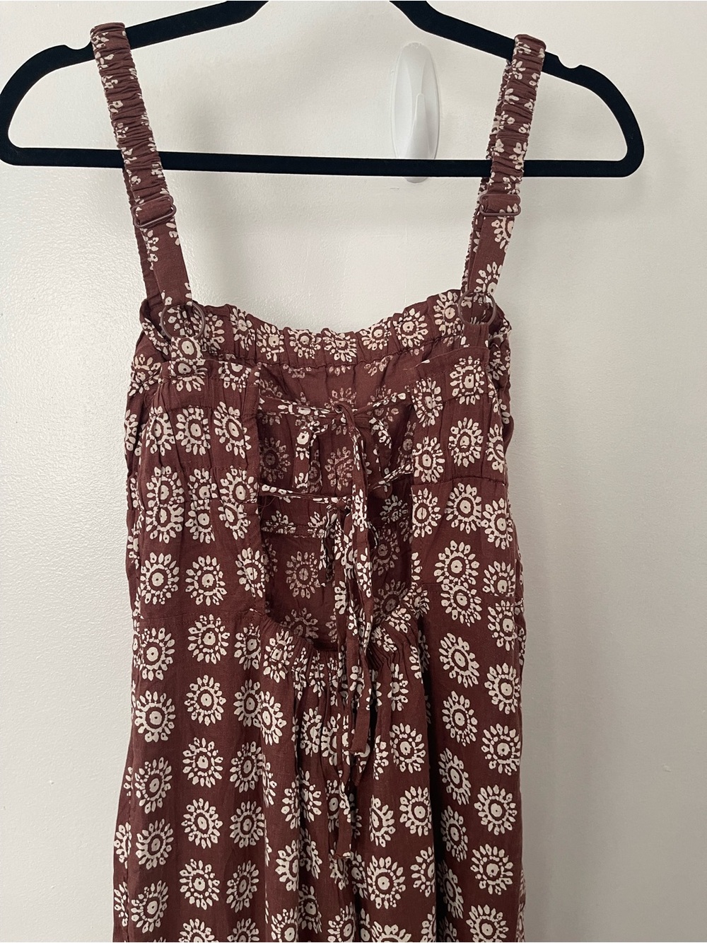 Brown Print Wide-Leg Jumpsuit with Straps